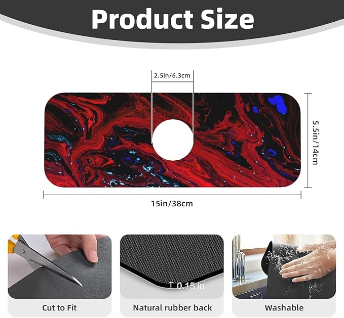 Red marble Kitchen sink faucet pad, strong water absorption, anti slip - Image 2