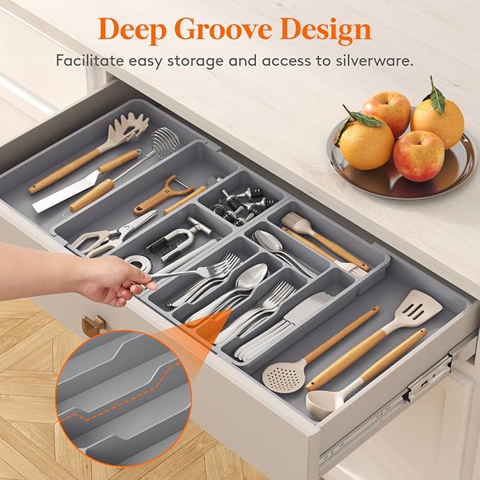 Lifewit Utensil Organizer for Kitchen Drawer, Expandable Cooking Silverware Tray - Image 8