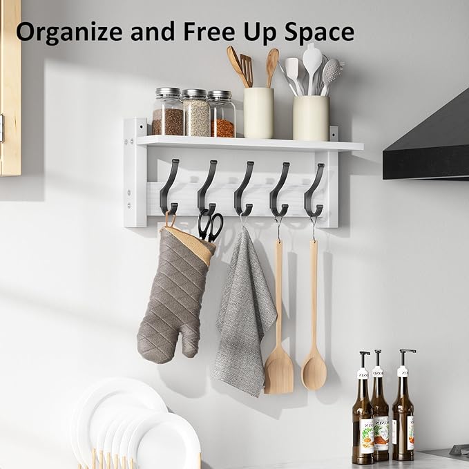 Coat Rack Wall Mount with Shelf, 17.1 Inch Coat Hanger Walls Mounted, Hat Rack - Image 6