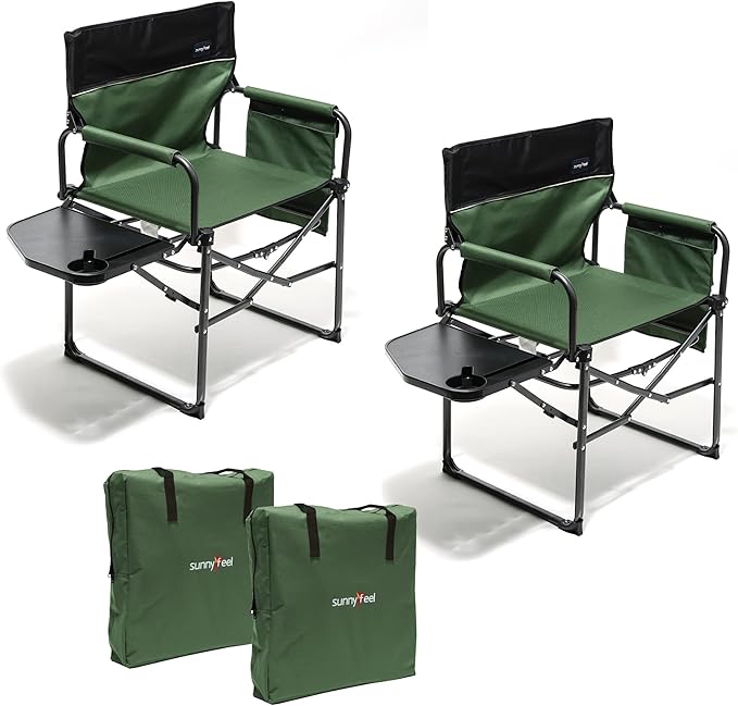 SUNNYFEEL Camping Directors Chair, Heavy Duty,Oversized Portable Folding Chair with Side Table, Pocket for Beach, Fishing,Trip,Picnic,Lawn,Concert Outdoor Foldable Camp Chairs by SunnyFeelCamping