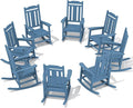 SERWALL Outdoor Rocking Chair Blue Set of 8, All Weather Patio Rocking Chair, HDPE Poly Rocking Chair for Adults, Heavy Duty Front Porch Rocker by SERWALL