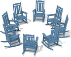 SERWALL Outdoor Rocking Chair Blue Set of 8, All Weather Patio Rocking Chair, HDPE Poly Rocking Chair for Adults, Heavy Duty Front Porch Rocker by SERWALL