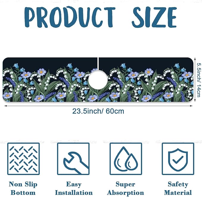 Blooming Lilies Sink Splash Guard Valley Lilies Flowers Faucet Absorbing Mat - Image 2