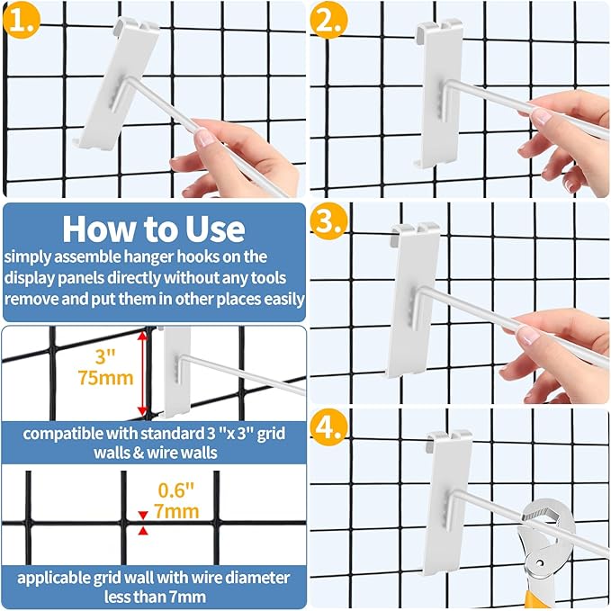 20Pcs Gridwall Hooks, Metal Grid Panel Hanging Peg Hooks, Grid Wall Accessory - Image 6