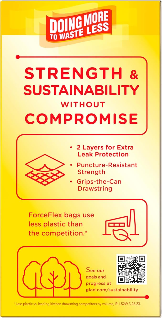 Glad ForceFlex Tall Kitchen Drawstring Trash Bags, 13 Gal, Pine-Sol Original - Image 13