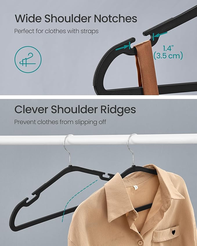 SONGMICS Clothes Hangers 50 Pack, Heavy-Duty Plastic Hangers, Coat Hangers - Image 3