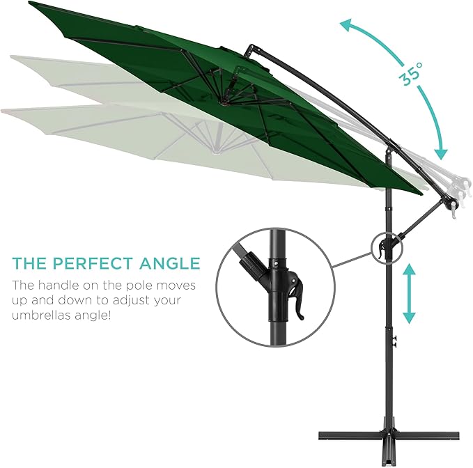 Best Choice Products 10ft Offset Cantilever Hanging Market Patio Umbrella, 8 Sturdy Ribs, Easy Adjustment - Green - Image 4