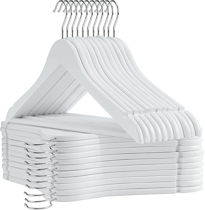 White Wooden Hangers 30 Pack Slim Coat Hangers by Uinicor