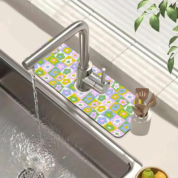 Cute Flowers Kitchen Sink Splash Guard Faucet Mat Retro Floral Super Absorbent by Unknown