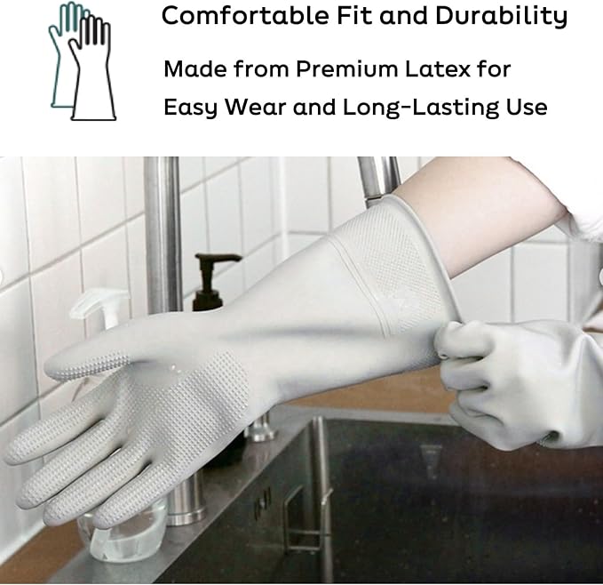 Myungjin 2 Pairs Reusable Waterproof Non-Slip Honeycomb Grip Latex Rubber Gloves - Image 8