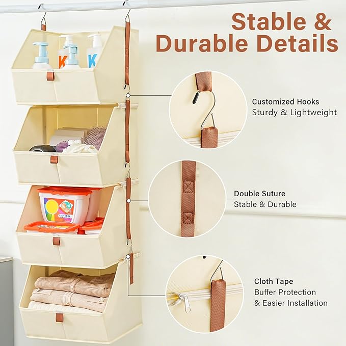 4 Tier Hanging Closet Organizer, Disassemblable Clothes Hanging Shelves - Image 3