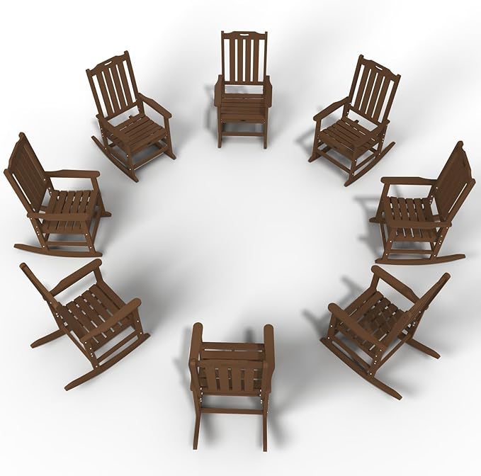 Oversized Rocking Chair Set of 8, Outdoor Rocking Chair for Adults, All Weather Resistant Porch Rocker for Lawn Garden, Wood by THOEOE