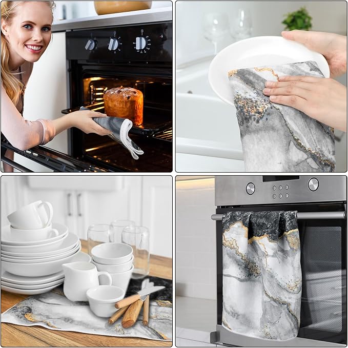 Boyiee Set of 6 Marble Kitchen Towels Gold Black Marble Tea Dish Towels 24 x 16 - Image 5