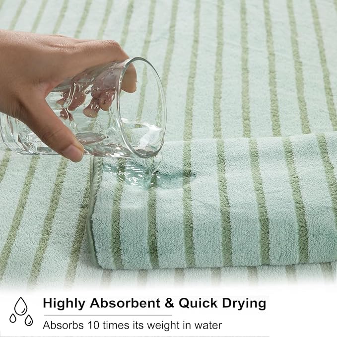Oliven 4 Piece Green Cabana Stripe Large Bath Towels Oversized Bath Sheet Super - Image 5