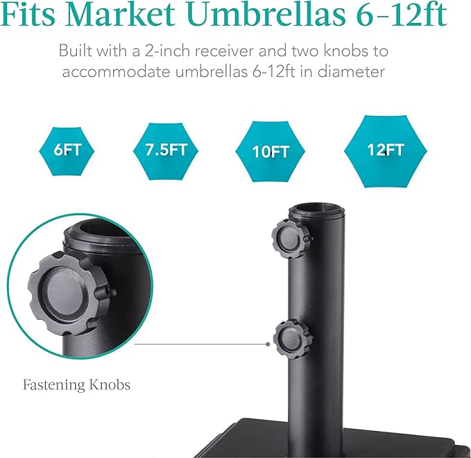 Best Choice Products Fillable Mobile Umbrella Base, Heavy Duty Base, Square Tiered Market Stand for Patio, Deck, Outdoor w/ 4 Wheels, 2 Locks, 2 Knobs, 120lb Capacity - Black - Image 6