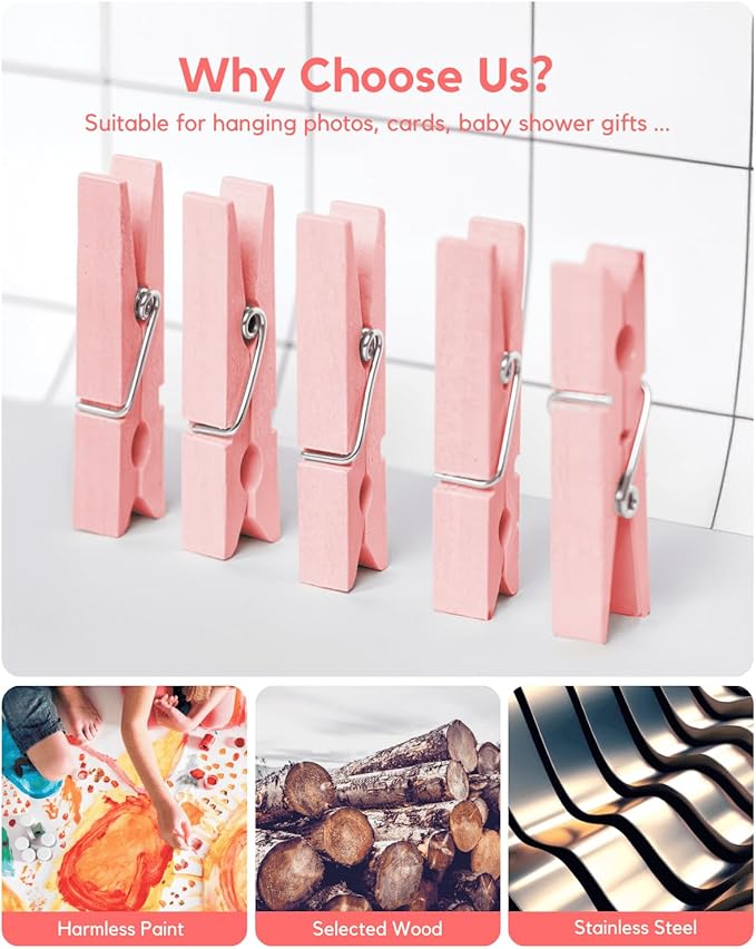 Clothes Pins Wooden Pink Colored Clothespins - Image 3