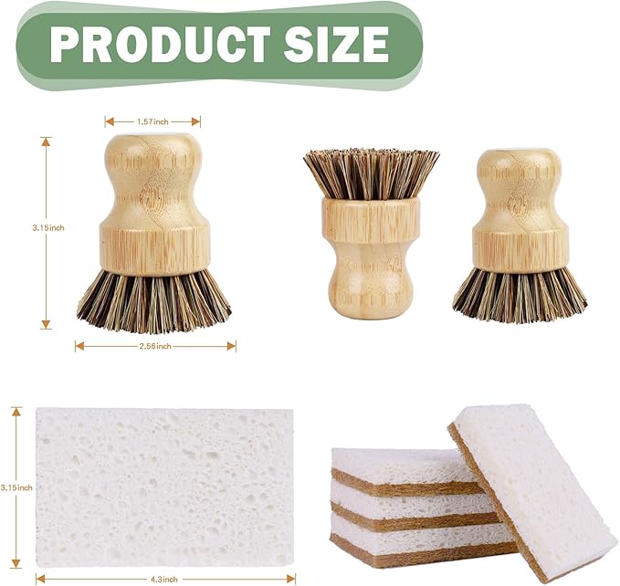 6 Pack Bamboo Dish Brush Set - Image 2