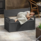 EasyUp 80 Gallon Wood Grain Style Outdoor Storage Bench, Waterproof and Lockable Deck Box Outdoor Storage Furniture for Patio,Garden,and Porch – Perfect for Storing Garden Tools and Cushions(Black) - Image 2