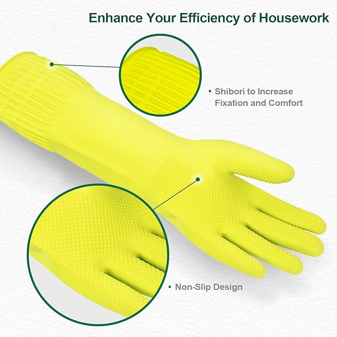 MAMISON Reusable Household Dishwashing Cleaning Rubber Gloves, Non-Slip Kitchen - Image 2