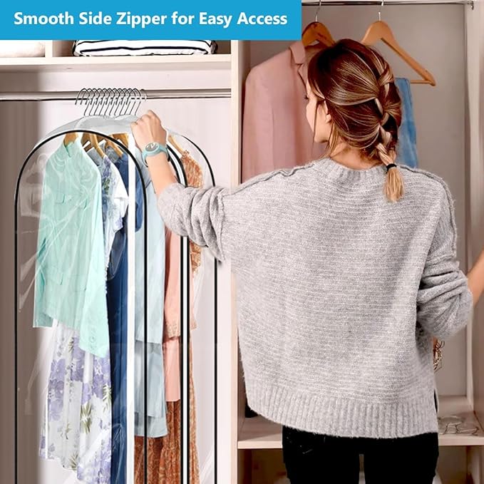 60" Clear Clothes Hangers with Smooth Side Zipper, 4 Pack - Image 2