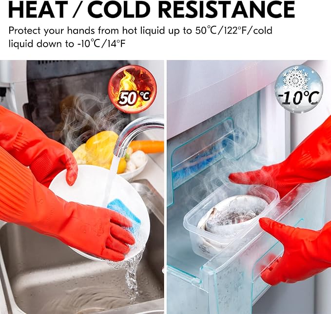 Vgo... 1-Pair Reusable Long Sleeve Thick Latex Dishwashing Gloves - Image 5