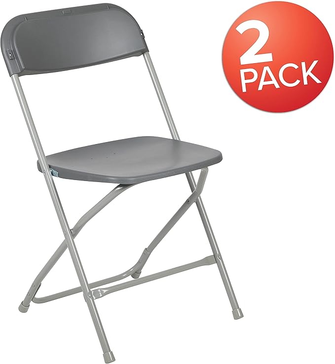 Flash Furniture Hercules Series Plastic Folding Chair - Grey - 2 Pack 650LB Weight Capacity Comfortable Event Chair-Lightweight Folding Chair - Image 3