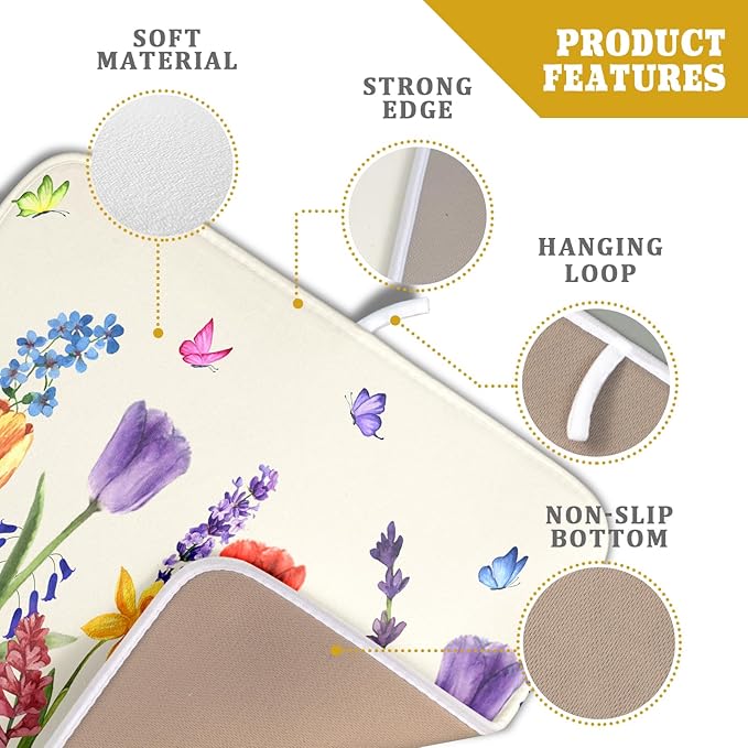 Spring Colorful Flower Dish Drying Mat 16x18 Inch Spring Summer Wildflowers - Image 4