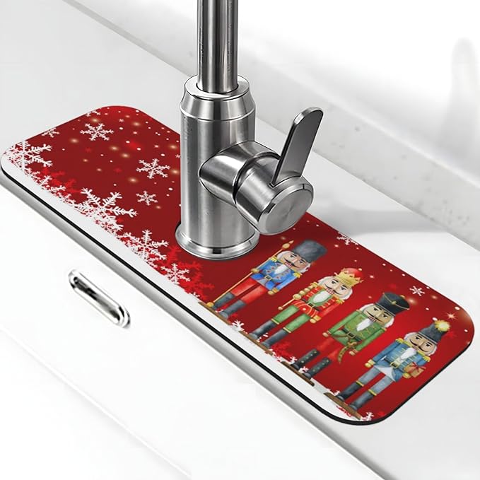 Christmas Snowflake Nutcracker Red 15" X 5.5" Kitchen Sink Splash Guard Faucet by FDNUPIAN