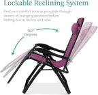Best Choice Products Oversized Zero Gravity Chair, Folding Outdoor Patio Recliner, XL Anti Gravity Lounger w/Removable Cushion, Cup Holder, Side Tray, 350lb Capacity - Amethyst Purple - Image 6