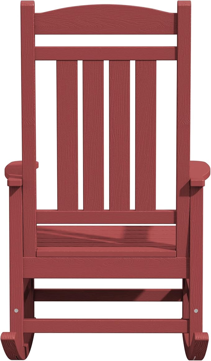 KINGYES HDPE Outdoor Rocking Chair Set of 4, All-Weather Poly Patio Rocking Chairs with 330lbs Support for Adults, Dark Red - Image 11