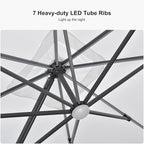 PURPLE LEAF 10 Feet Patio Umbrella with Base Outdoor Cantilever Solar Powered LED Square Umbrella Aluminum Offset Umbrella with 360-degree Rotation for Garden Deck Pool Patio White - Image 4