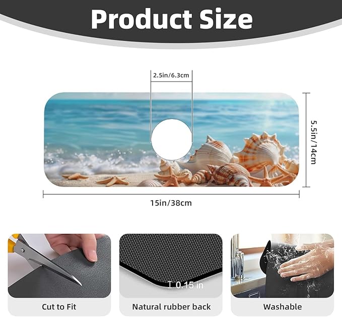 Faucet Draining Mat For Kitchen Sink, Beach Seashells Starfish Diatom Mud - Image 2