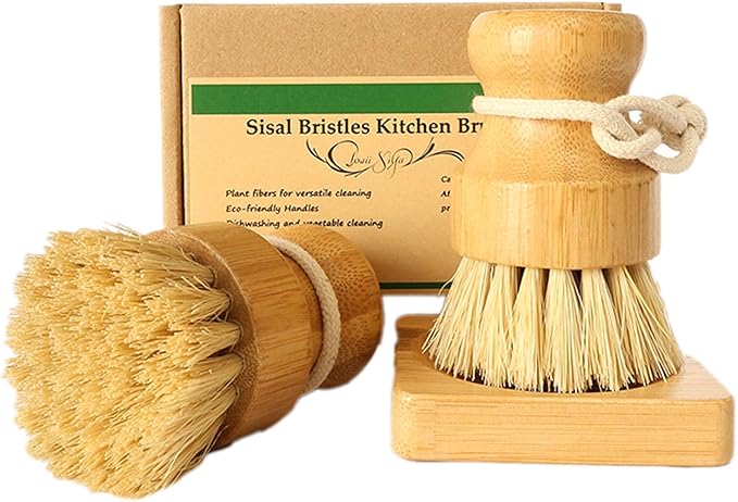 Bamboo Vegetable Brush Set, Natural Bristle Dish Brush by Unknown