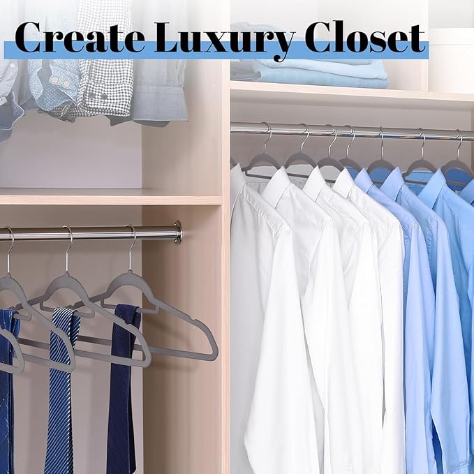 Smartor Grey Velvet Hangers 20 Pack, Space Saving Clothes Hangers - Image 9