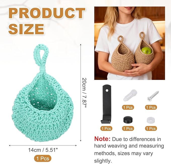 uxcell Hanging Fruit Baskets for Kitchen, Hand-Woven Wall Hanging Storage Jute - Image 2