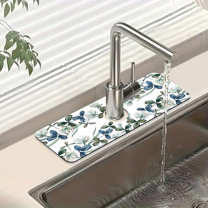 Watercolor Garland Flower Sink Splash Guard Faucet Mat Clover Leaves Super by Unknown