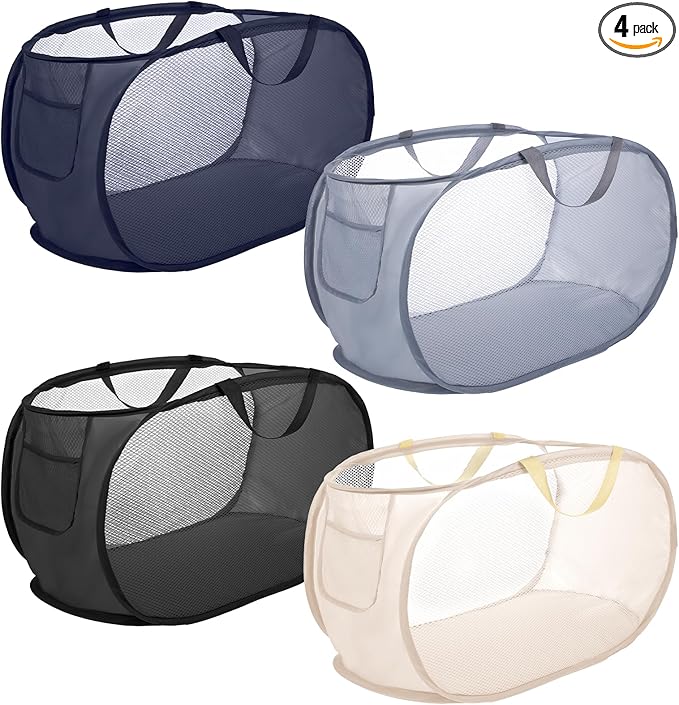 4 Pack Pop-Up Mesh Laundry Basket, Four Colors Pop Up Mesh Hamper, Open by Unknown