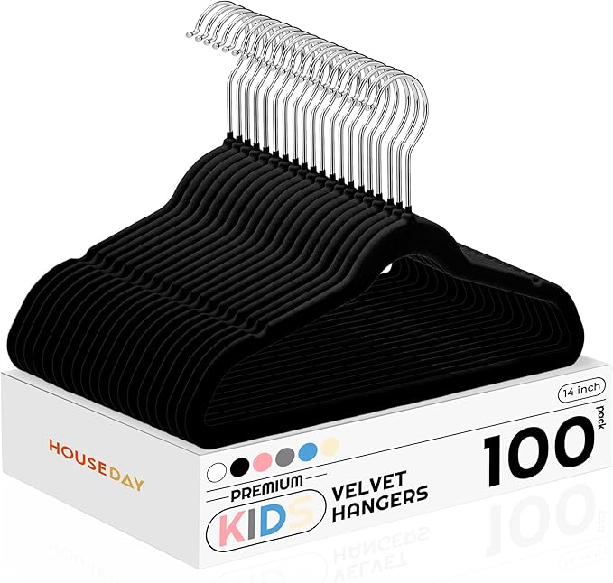 HOUSE DAY 14 Inch Kids Velvet Hangers 100 Pack, Durable Big Kid Hangers by HOUSEDAY