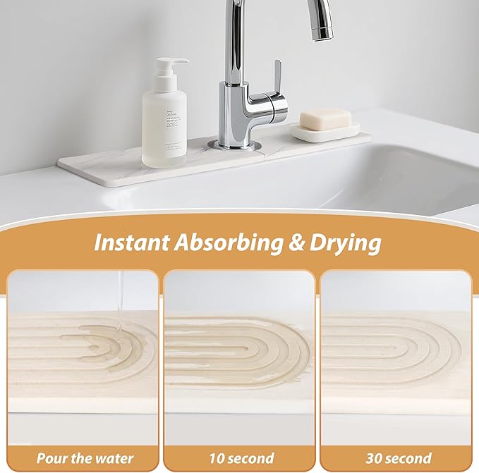 Kitchen Sink Faucet Mat, Diatomaceous Earth Quick Dry Sink Splashback Drying Mat - Image 4