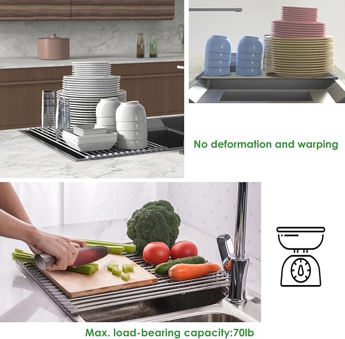 Tomorotec Roll Up Dish Drying Rack Over The Sink Grey Large Dish Drying Rack - Image 4