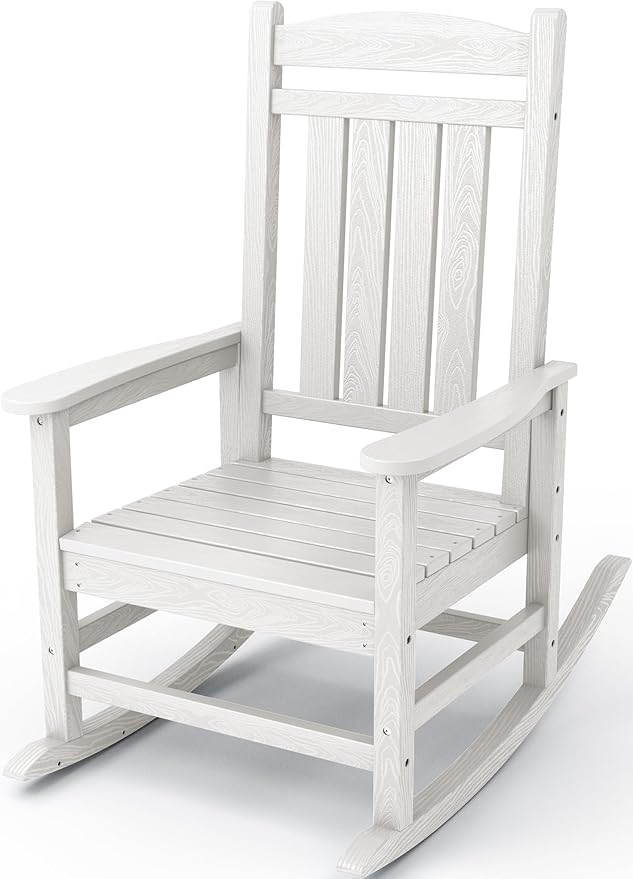 KINGYES HDPE Rocking Chairs Outdoor, Patio Rocking Chairs with 330lbs Support, Smooth Porch Rocker for Deck Lawn Yard, White by KINGYES