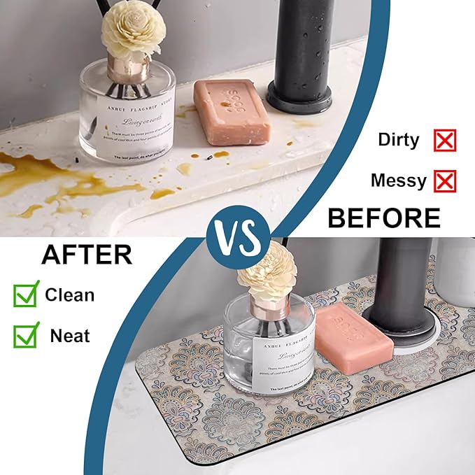 Grey Ceramic Printing Sink Splash Guard Ceramic Texture Faucet Absorbing Mat - Image 6