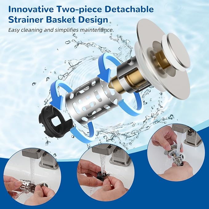 Hibbent Upgraded 3 in 1 Bathroom Sink Drain Strainer, Universal Pop Up Stopper - Image 4