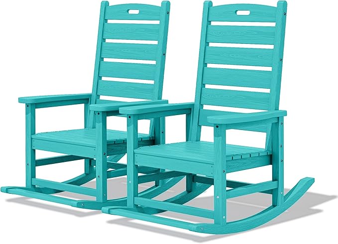 SERWALL Outdoor Rocking Chair Set of 2, Oversized Rocking Chair with Footboard for Adults, HDPE All Weather Resistant Rocking Chairs for Patio, 350lbs Weight Capacity,Aruba by SERWALL