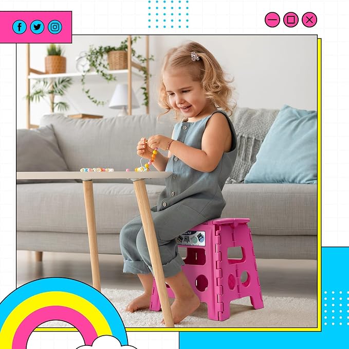 Delxo Folding Step Stool, 13 inch Non-Slip Foldable Stools for Kids & Adults Up to 300 LBS, Step Stool with Handle, Lightweight for Kitchen, Bathroom, Bedroom, Garden, Rose Pink, 1PC - Image 4