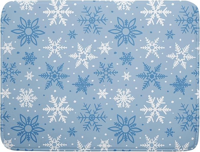 Winter Dish Drying Mat for Kitchen Counter 18x24 Blue White Snowflake Holiday by Aytipun