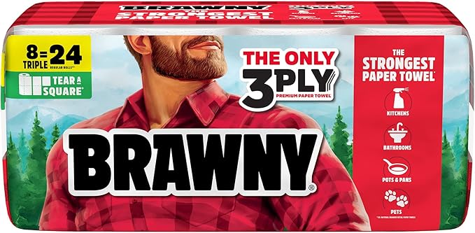 Brawny Tear-A-Square 3-Ply Paper Towels, 8 Triple Rolls = 24 Regular Rolls by Brawny%C2%AE