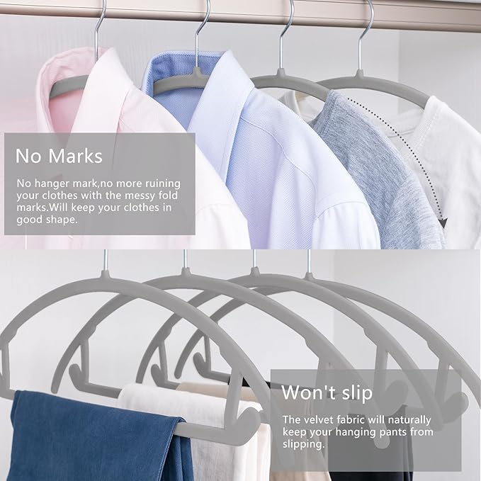 MIZGI Premium Velvet Hangers 60 Pack Heavyduty- Non Slip No Shoulder Bump Suit - Image 4