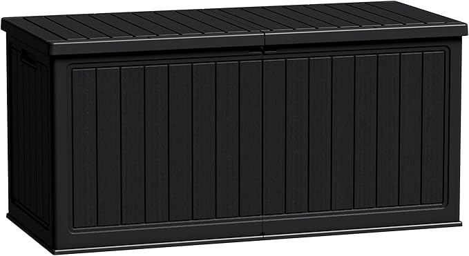 Flamaker Resin Deck Box 270 Gallon, Waterproof Imitation-Wood Lockable Storage Box with Separator Plate Outdoor Indoor, Garden, Patio Furniture for Tools&Pool Accessories (Black) by Flamaker