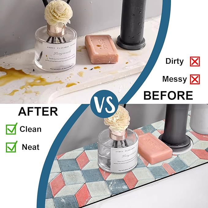 Red Gray Tile Kitchen Sink Splash Guard Faucet Mat Red White Diamond Super - Image 6